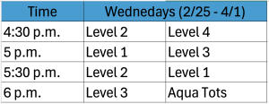Wednesday Swim Schedule