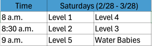 Saturday Swim Schedules