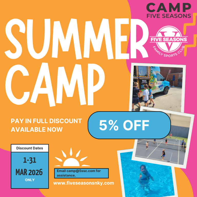 Summer Camp 5% discount if paid in full by March 31.