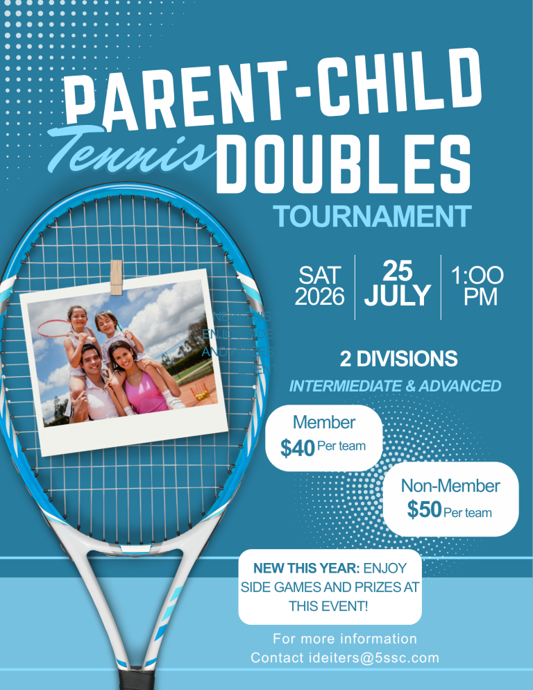 Parent-Child Doubles Tournament, July 25 at 1 p.m.